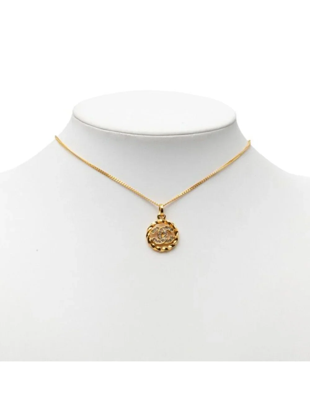Chanel Vintage CC Logo Necklace Gold Plated Rhinestone
